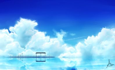 Clouds, pick up stand, reflections, anime, original