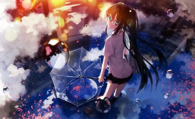 Umbrella, anime girl, original, fun