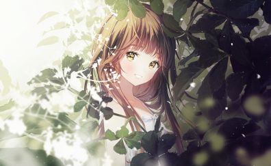 Smile, cute anime girl, original, brown hair