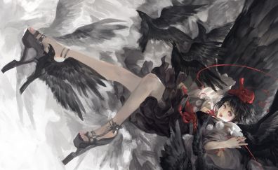 Crows, anime girl, Aya Shameimaru, Touhou
