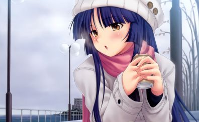 Blue, long hair, winter, anime girl, original