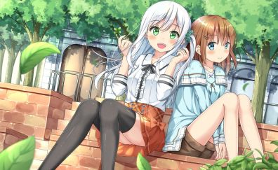 Anime girls, outdoor, fun, original