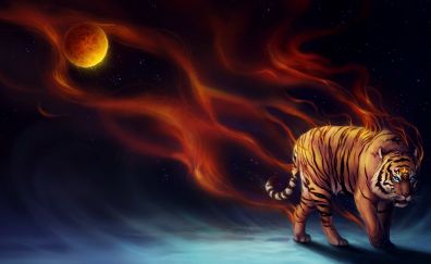 Tiger, fantasy, magical flame, 4k