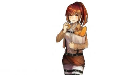 Mikasa Ackerman eating bread, attack on titan, anime girl