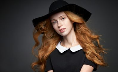 Hat, Red Head, model, beautiful