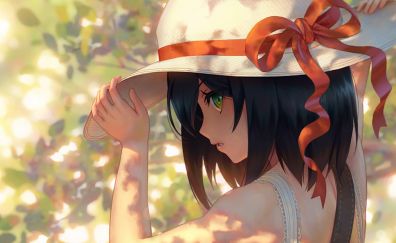 Black hair, hat, anime girl