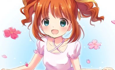 Cute anime girl, green eyes, Yayoi Takatsuki