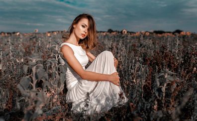 Farm, white dress, girl model