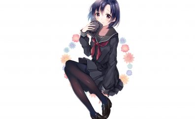 Cute anime girl, with book, minimal, Hotaru Shiragiku
