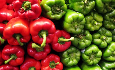 Red and green, peppers, vegetables, 4k