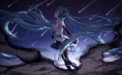 Hatsune miku, night, long hair, anime