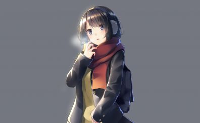 Winter, head phone, anime girl, original