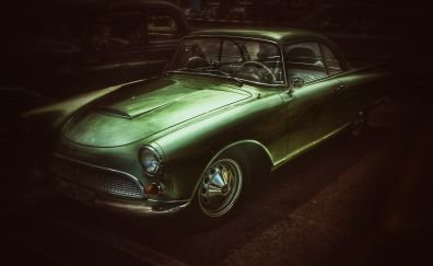 Old green car, sepia, classic