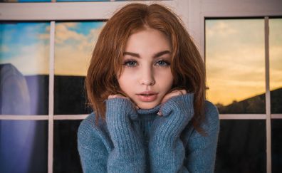 Blonde, model, woman, sweater