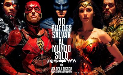 Justice league, 2017 movie, batman, wonder woman, the flash, aquaman, cyborg, poster, 4k
