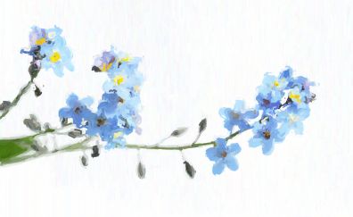 Blue flowers, blossom, minimal, art