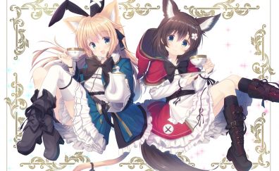 Cute anime girls, foxes, original