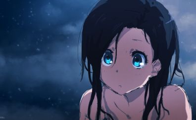 Cute, blue eyes, anime girl, art, simple