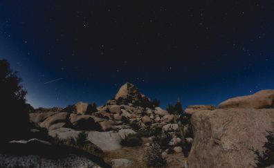 Cliff, rocks, starry night, 5k
