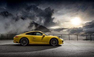 Porsche 911 Carrera 4S, yellow sports car, 4k