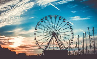 Ferris wheel, sunset, 5k