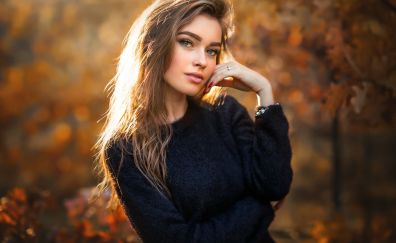 Autumn, outdoor, beautiful woman, brunette