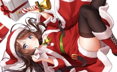 Lying down, anime girl, Christmas, santa