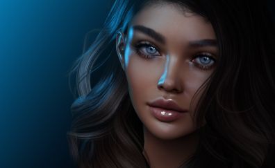 Aqua eyes, beautiful woman, artwork