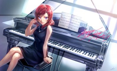 Maki Nishikino, red head, piano, anime girl