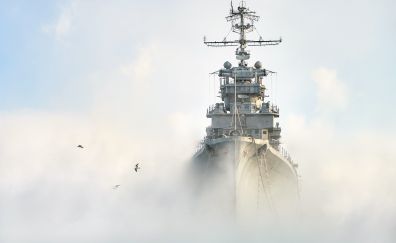 Soviet cruiser Mikhail Kutuzov, warship, military, mist, fog