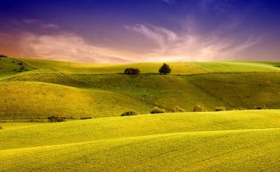 Green hills, sunset, landscape, nature