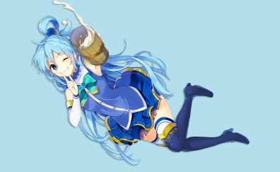 Blue hair, Aqua, konosuba, anime