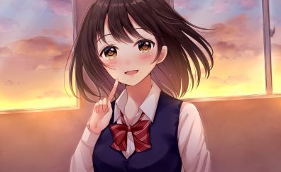 Brown eyes, cute anime girl, original
