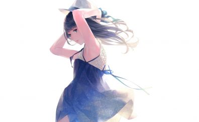 Short dress, beautiful, anime girl, arms up
