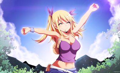 Happy, Lucy Heartfilia, Fairy Tail, anime girl, blonde, outdoor