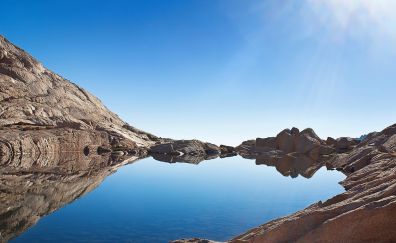 Mount whitney, summit, california, lake, blue sky, reflections, nature