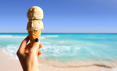 Ice-cream cone, hand, beach