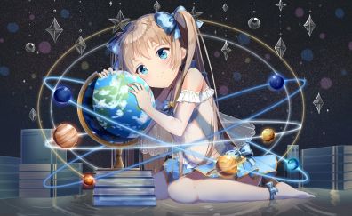 Blonde anime girl, planets, figure