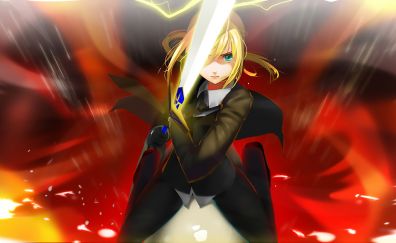 Angry, Saber, fate series, with lighting sword