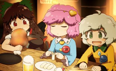 Touhou, eating food, anime girls
