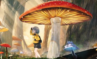 Mushroom, original, anime girl, walk