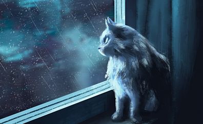 Cat at window, art
