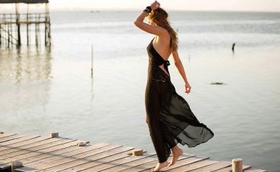 Agathe Teyssier, girl model, black dress