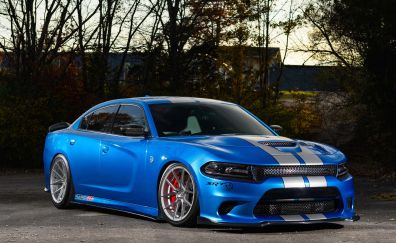Blue sports car, Dodge Charger, 4k