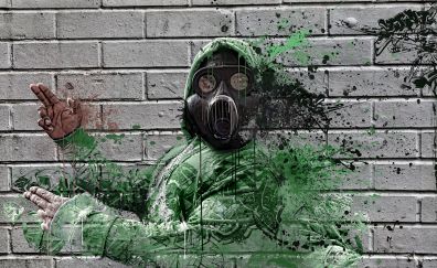 Gas mask, graffiti, art, wall