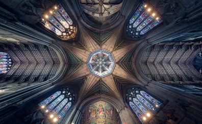 Ceiling, cathedral, symmetrical interior, architecture, 4k