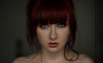 Red head, girl, model, face, bare shoulder