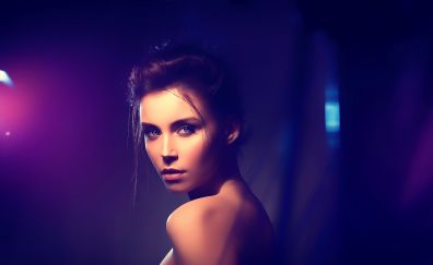 Xenia kokoreva, bare shoulder, girl model, neon lights