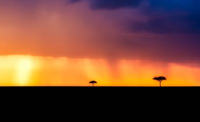 Kenya, landscape, colorful, sky, rain, trees, skyline