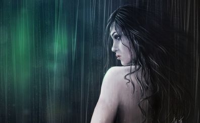 Rain, bare shoulder, girl, art